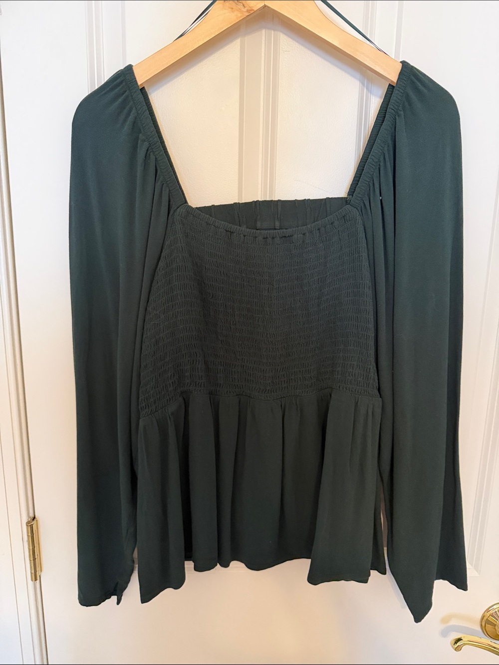 Old Navy Dark Green Smocked Square-Neck Blouse